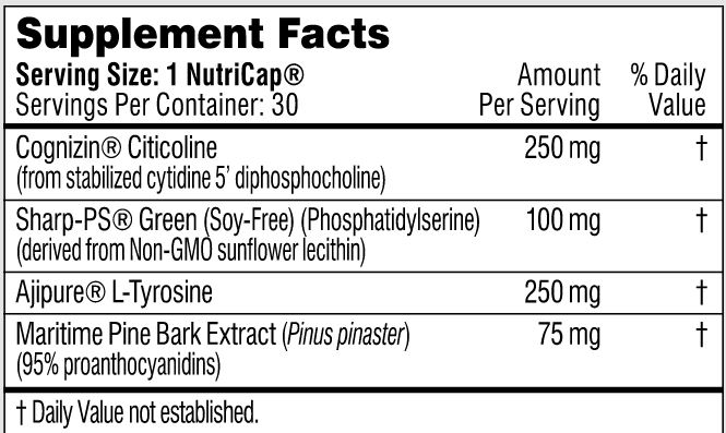 Supplement facts for Performance Lab Mind