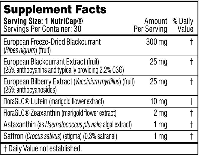 Supplement facts for Performance Lab Vision