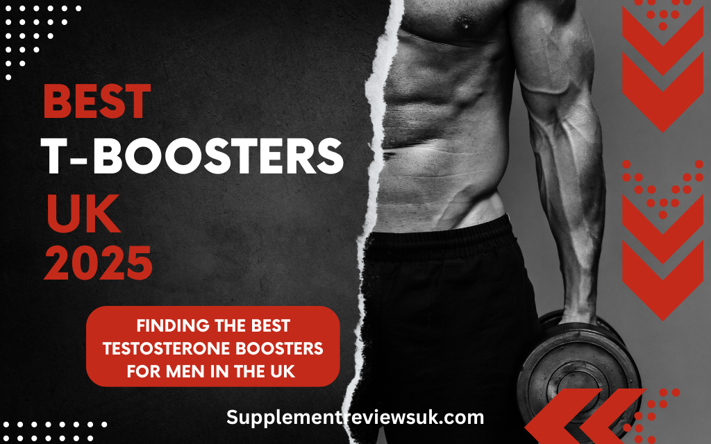 A very fit man holds weights, advertising the best testosterone boosters in the UK 2025