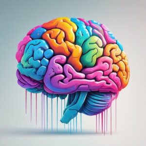 A pastel coloured brain with paint falling from it