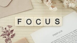 The word focus spelt in scrabble letters